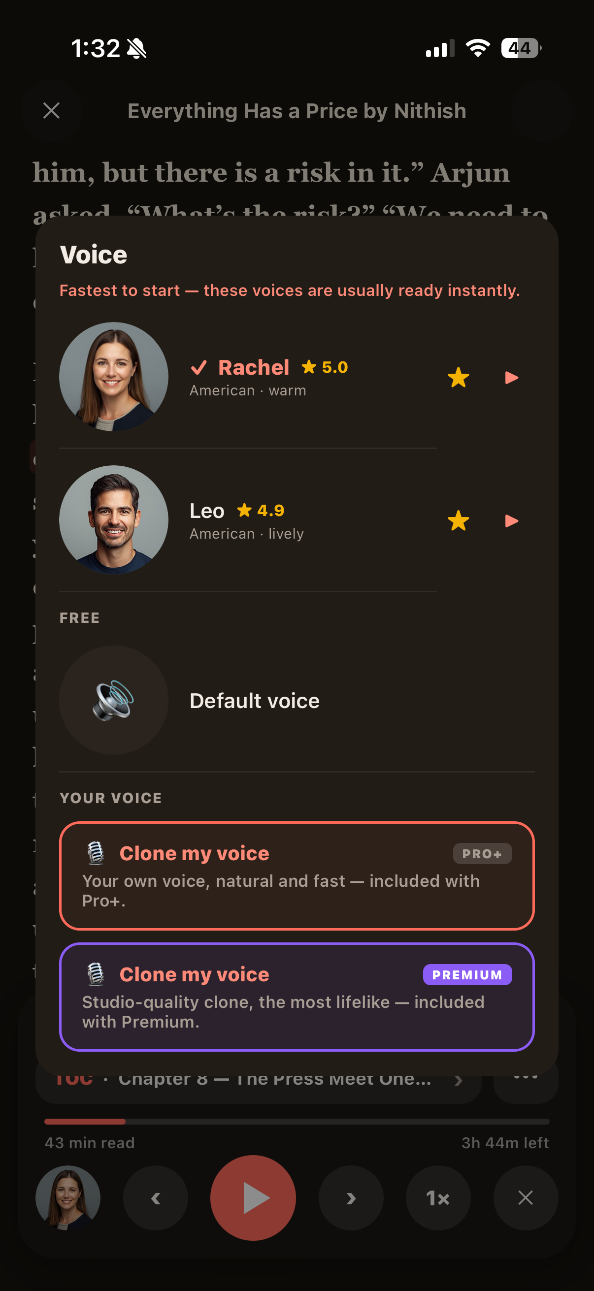 Dozens of natural AI voices, or clone your own