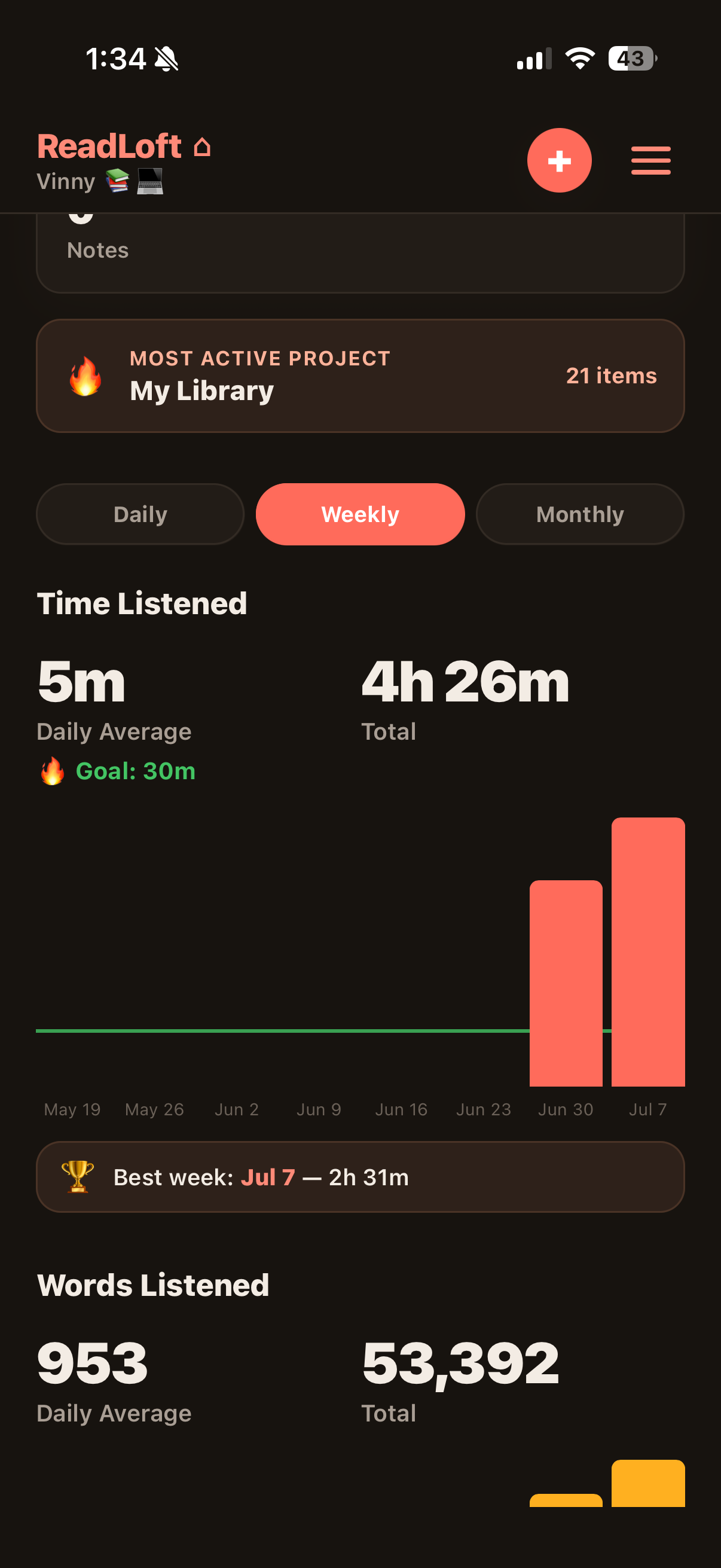 Reading goals, streaks and progress