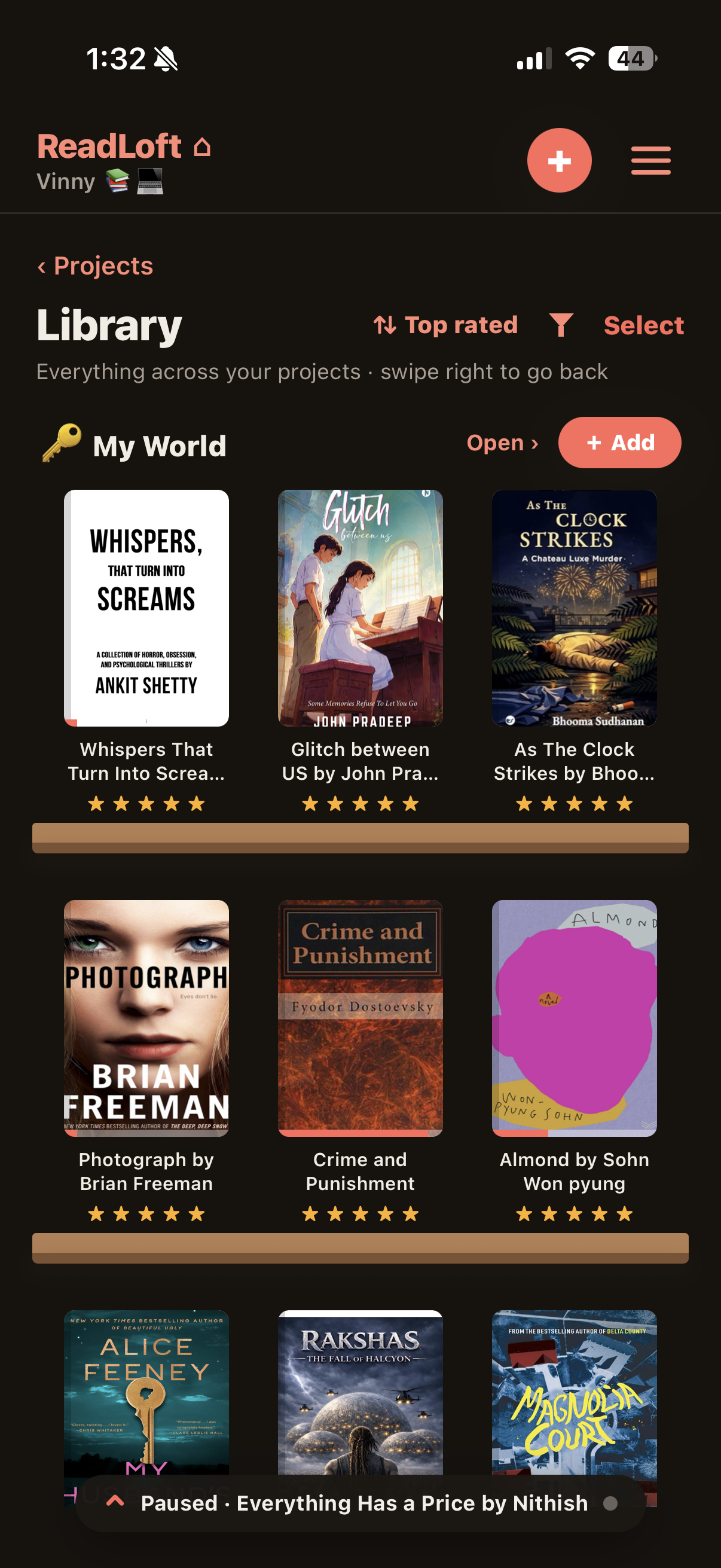 Your library of books on warm wooden shelves