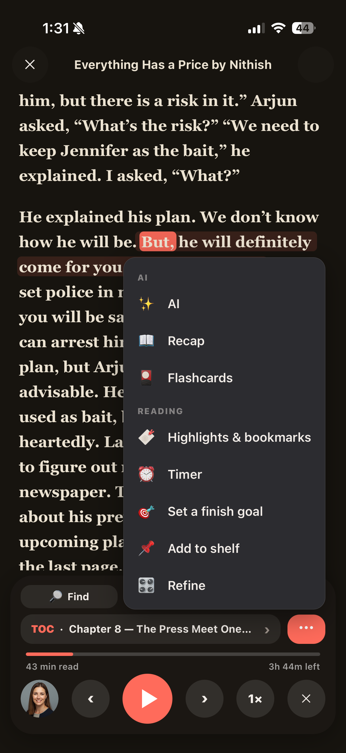 Reader with AI summary, chat, recap, flashcards and more